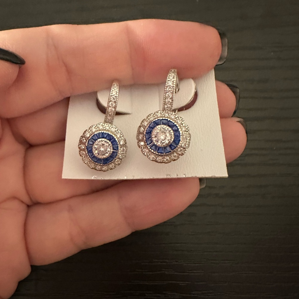 Art Deco Elegant Blue and Silver Drop Earrings